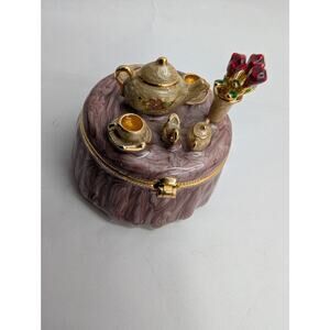 Monet Tea Set Figural Trinket Box Hinged Magnetic Closure Made in Japan